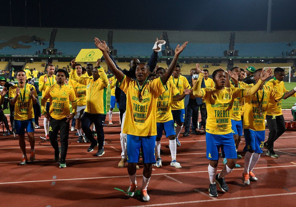 Sundowns celebrating the treble campions.