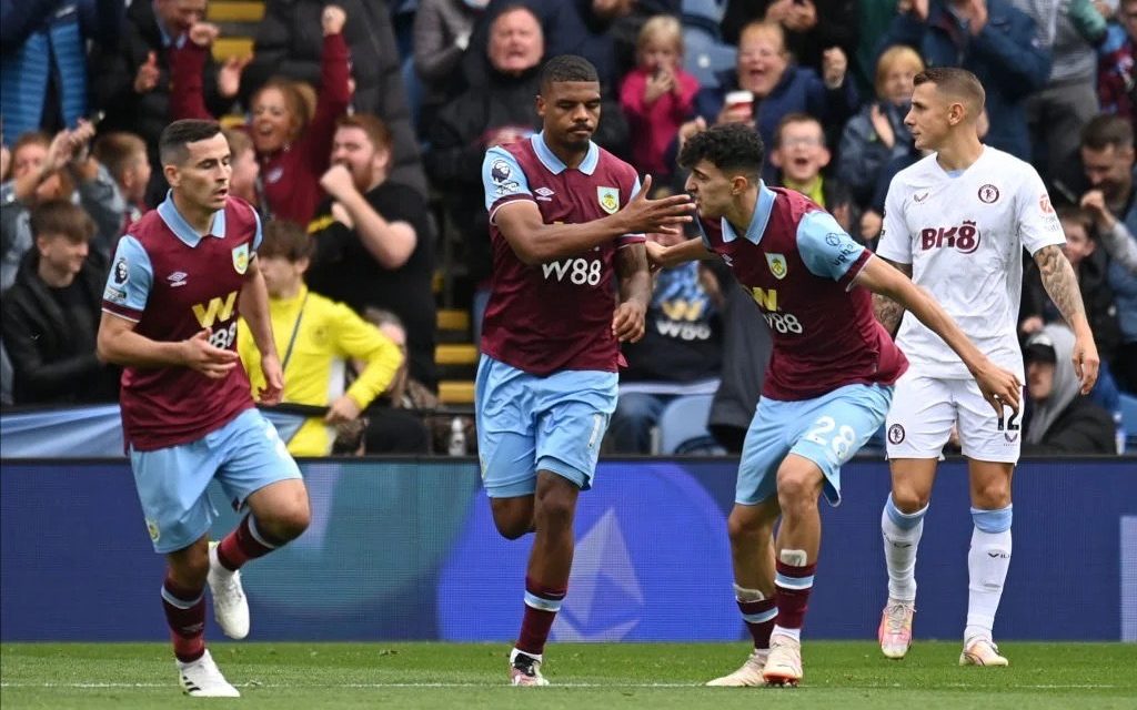 Bafana Bafana star Lyle Foster celebrating his goal against Aston Villa