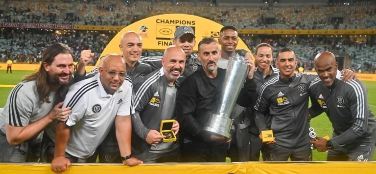 Jose Riveiro celebrating 2022 MTN8 Cup triumph