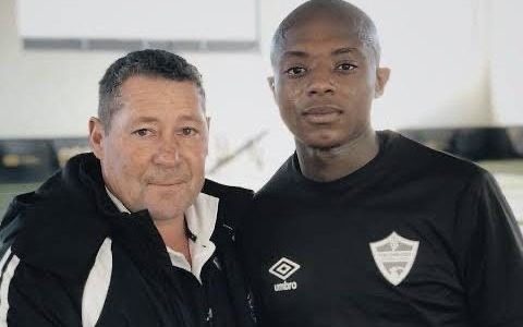 Zakhele Lepasa and Stellenbosch head coach Steve Barker