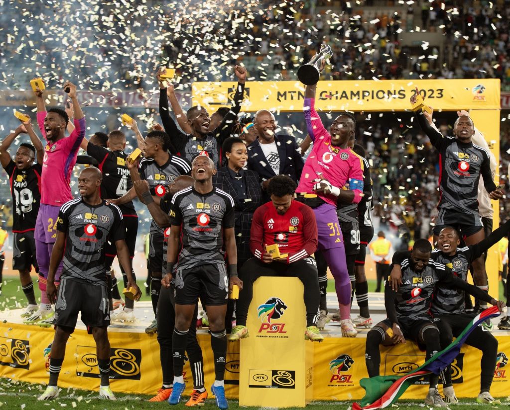 Orlando Pirates celebrate winning the MTN8 cup