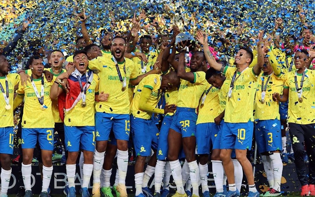 Mamelodi Sundowns players celebrating their African Football League triumph