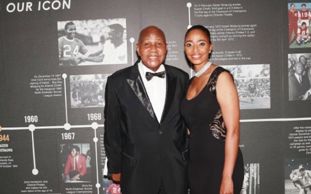 Kaizer Chiefs chairman Kaizer Motaung with Jessica Motaung