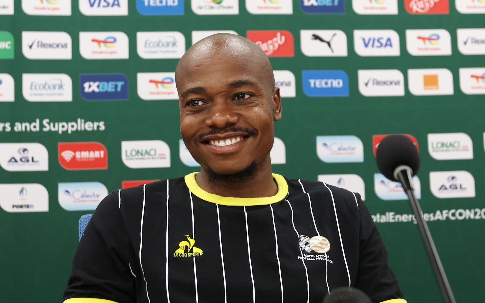 Bafana Bafana’s talismanic forward Percy Tau at AFCON conference 